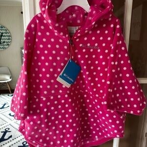 NWT Columbia 6x Kids Pink Polka Dot Fleece Poncho for Fall Winter